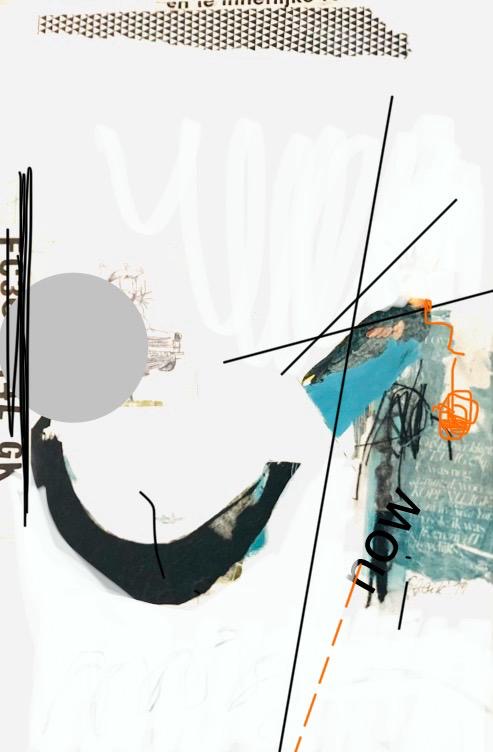Collage mit schwarzem Bogen und türkiser Fläche